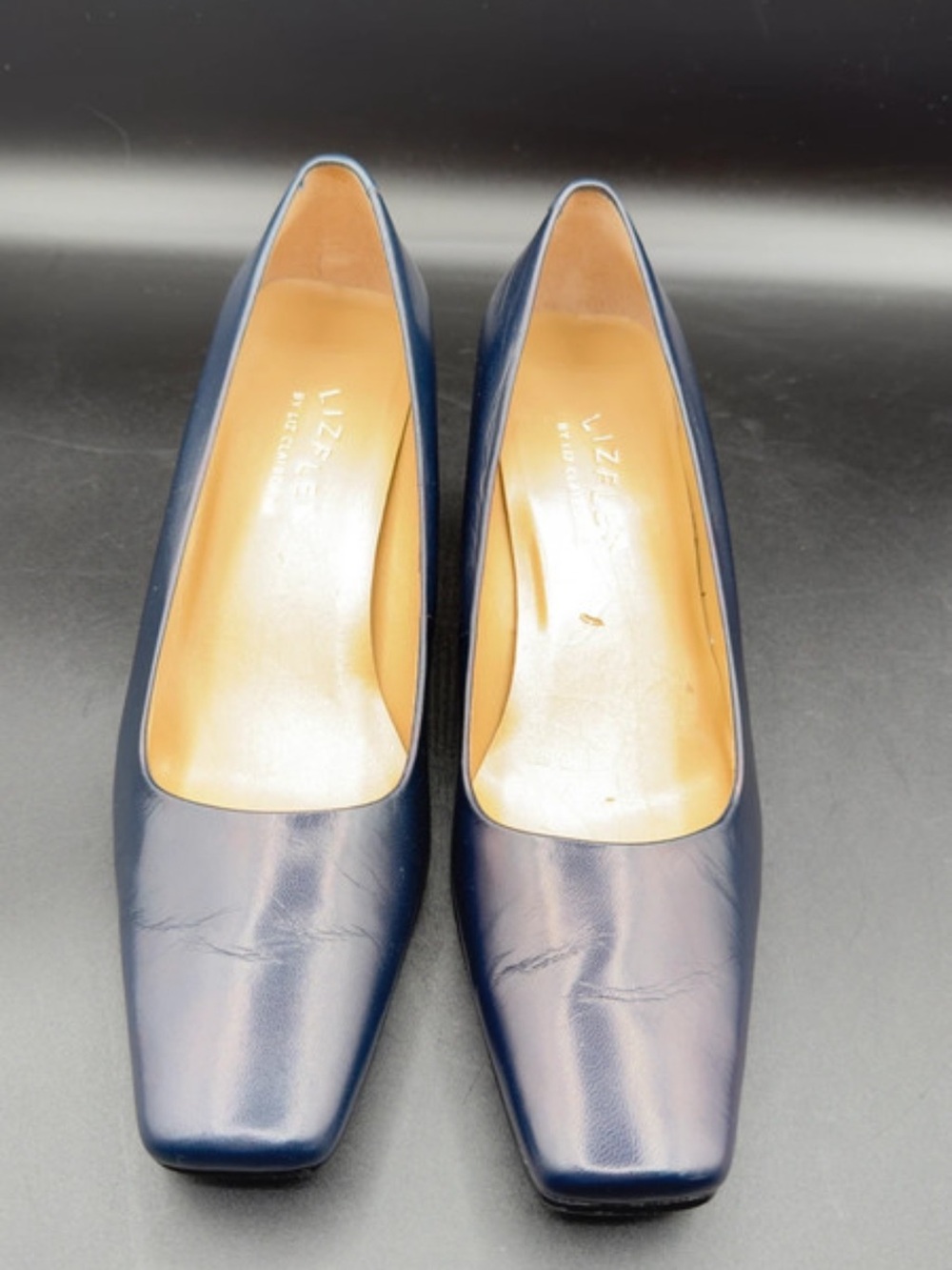 Liz Claiborne Navy Leather Square-Toe Heels